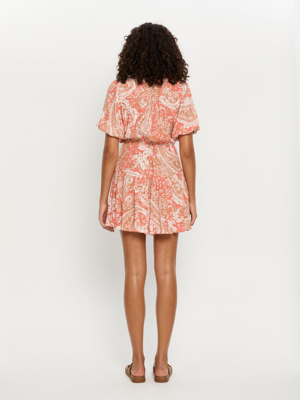 Casablanca Tie Front Mini Dress | Orange and tan paisley mini dress