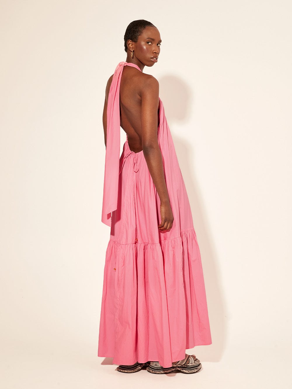 Pink halter clearance neck maxi dress