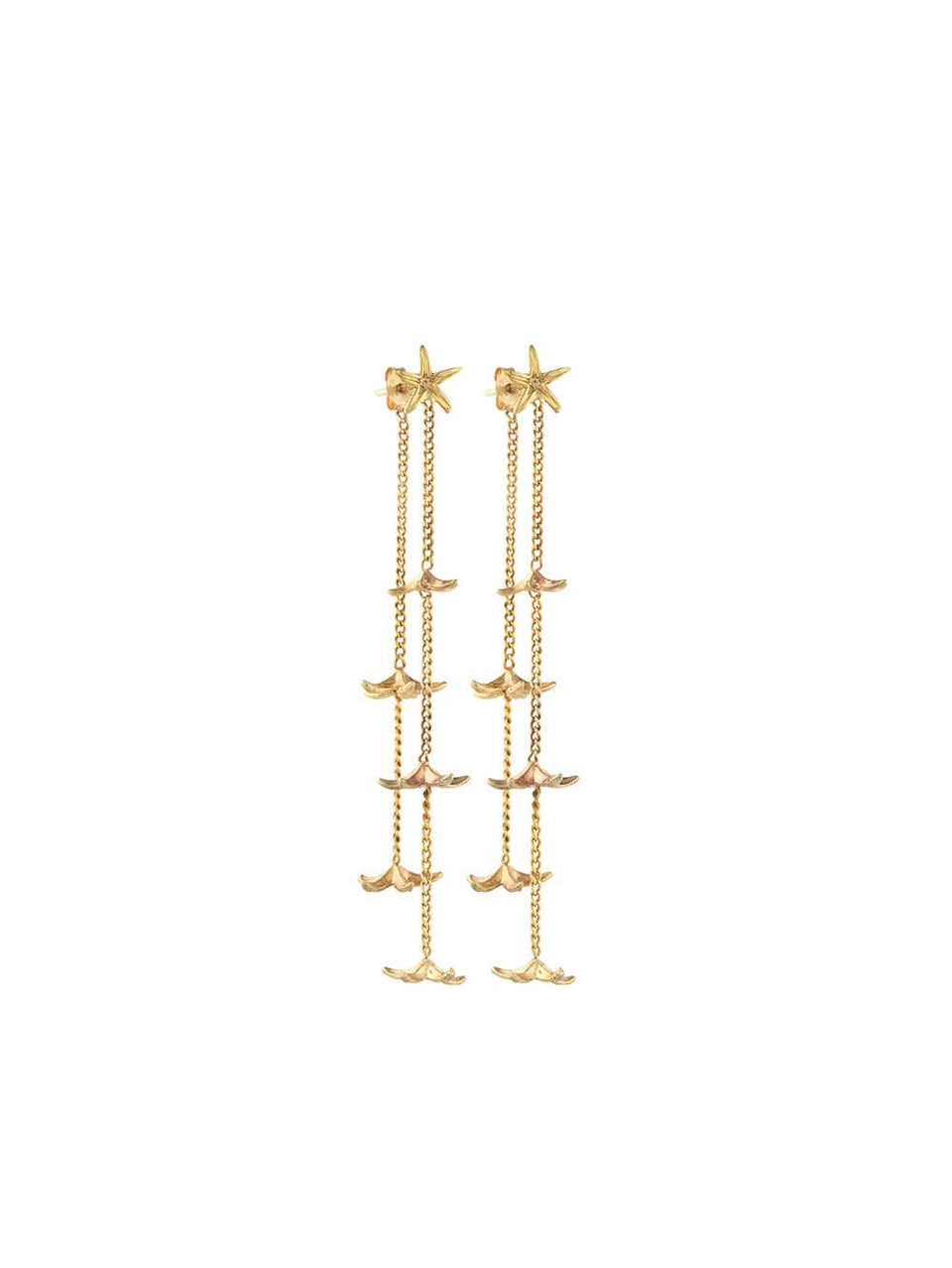 Essence Drop Earring KIVARI | Gold stud earrings with drop chain and flower details