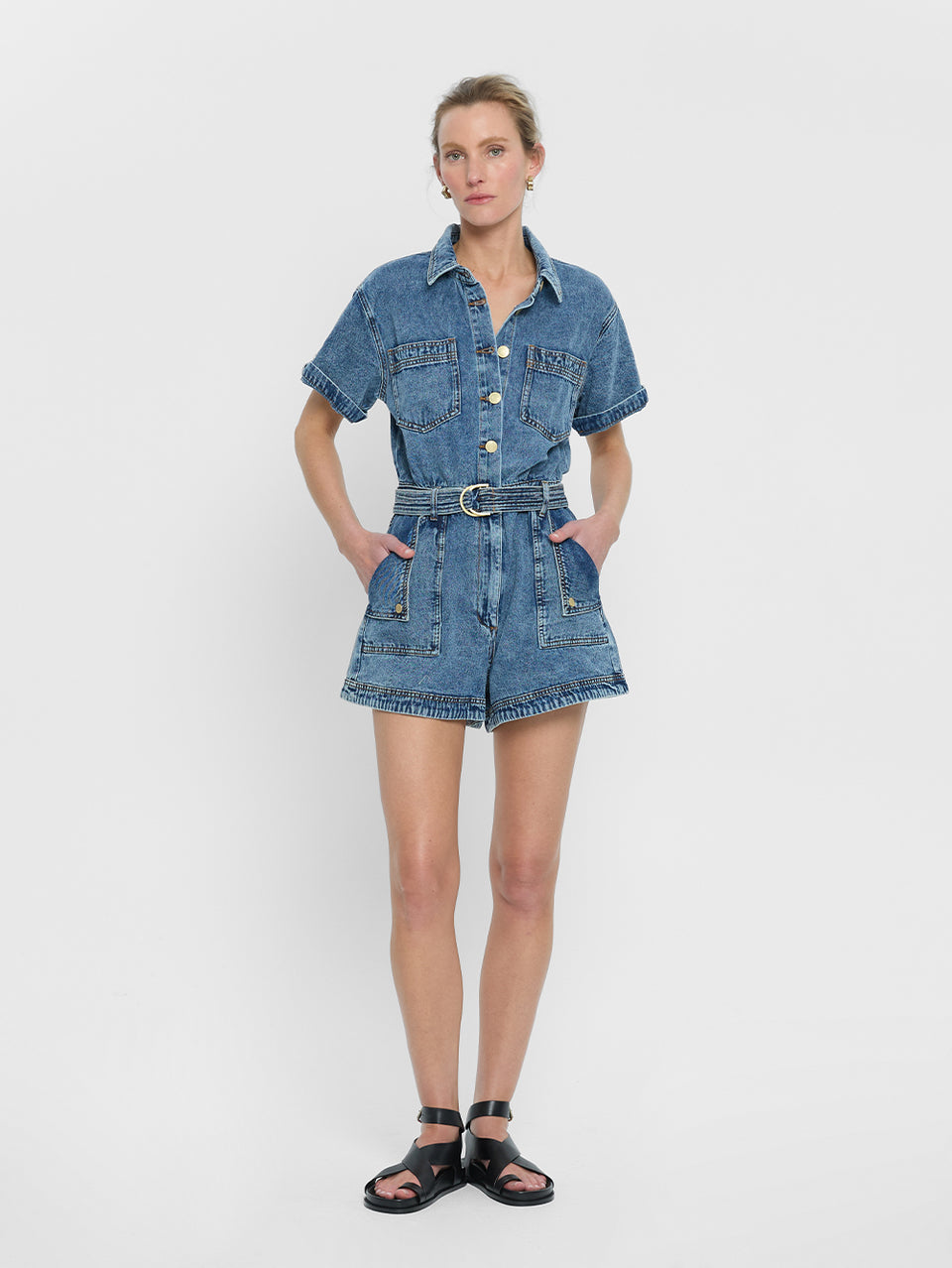 Georgie Denim Playsuit KIVARI | Model wears Denim playsuit