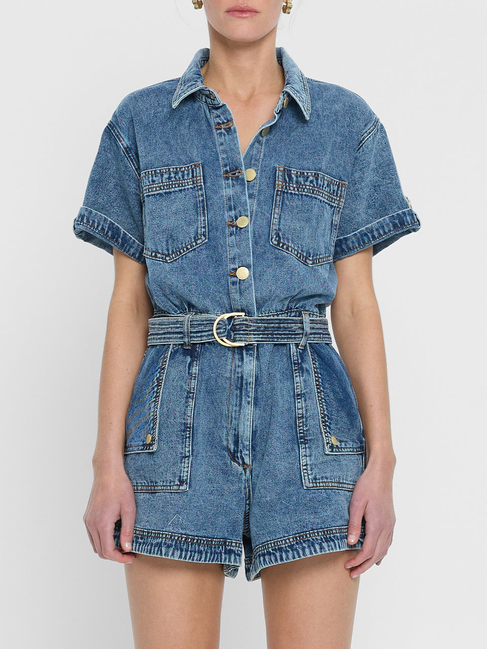 Georgie Denim Playsuit KIVARI | Model wears Denim playsuit