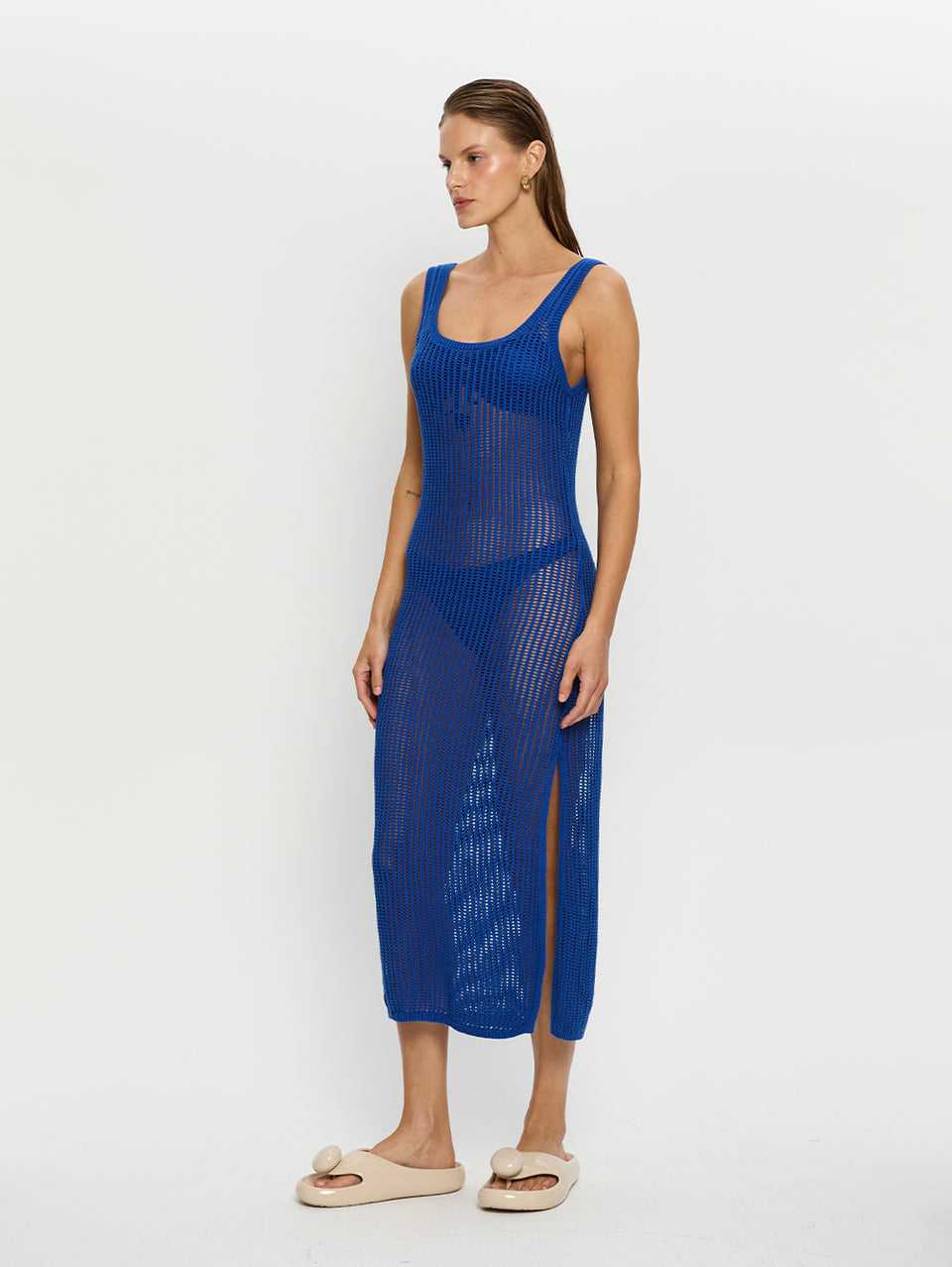 Gia Knit Maxi Dress KIVARI | Blue knit maxi dress side view