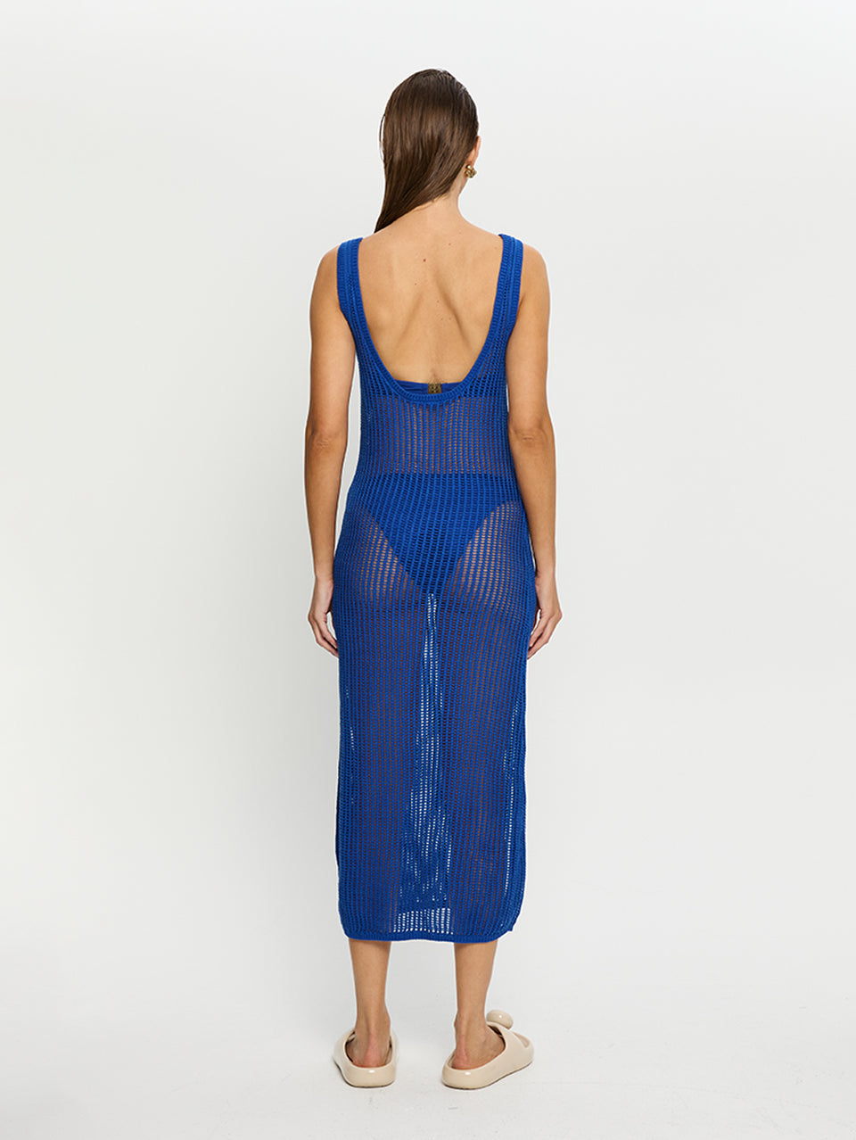 Gia Knit Maxi Dress KIVARI | Blue knit maxi dress back view