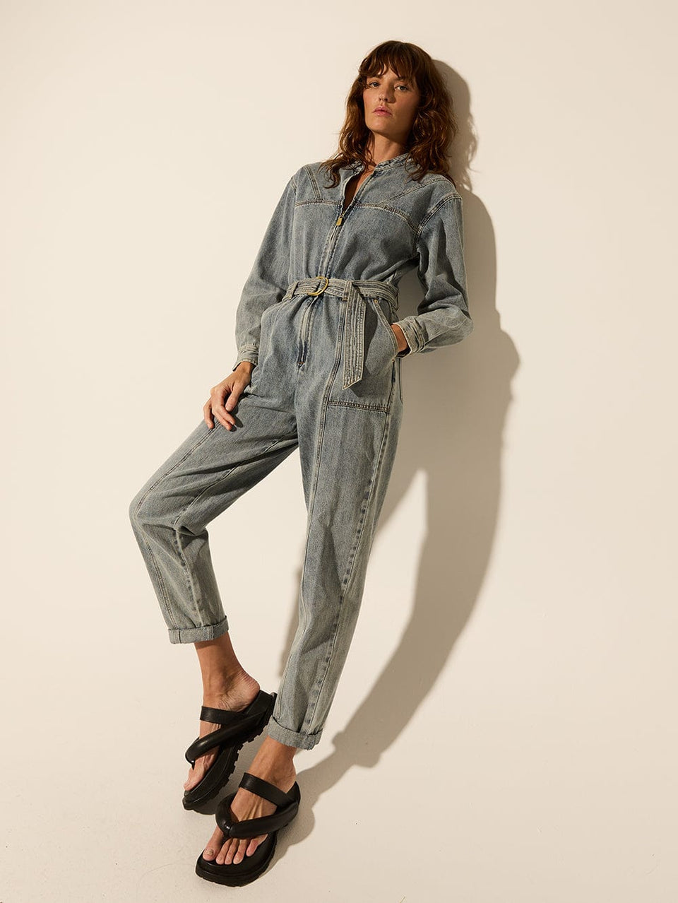 Jimmy Denim Boilersuit KIVARI | Model wears denim boilersuit