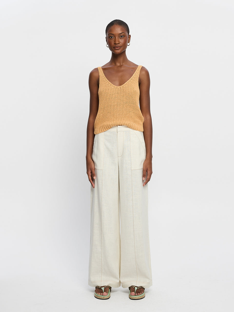Lana Knit Cami Tan KIVARI | Model wears burnt orange knit cami top