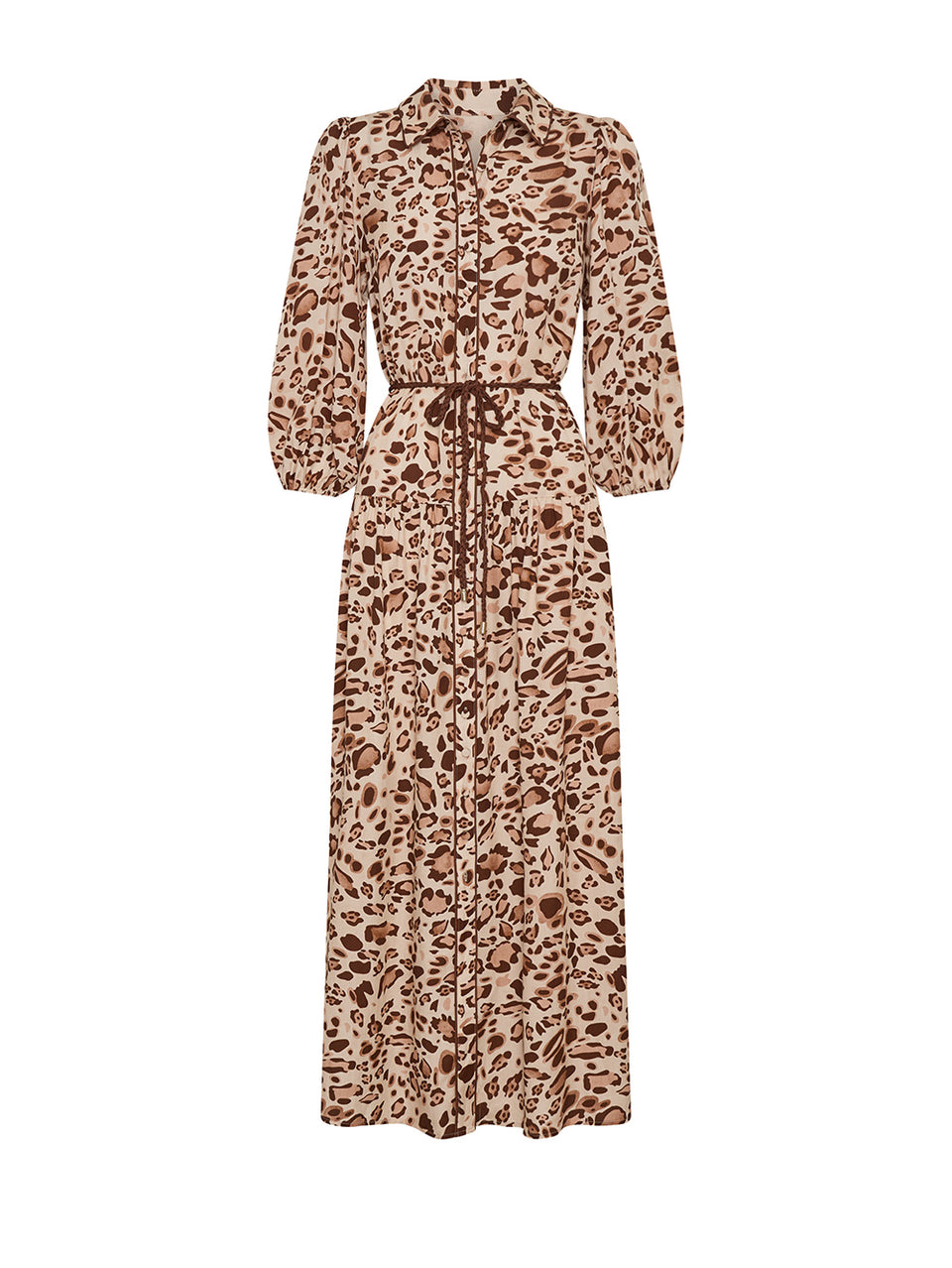 Leopard print dress with long sleeves on a white background