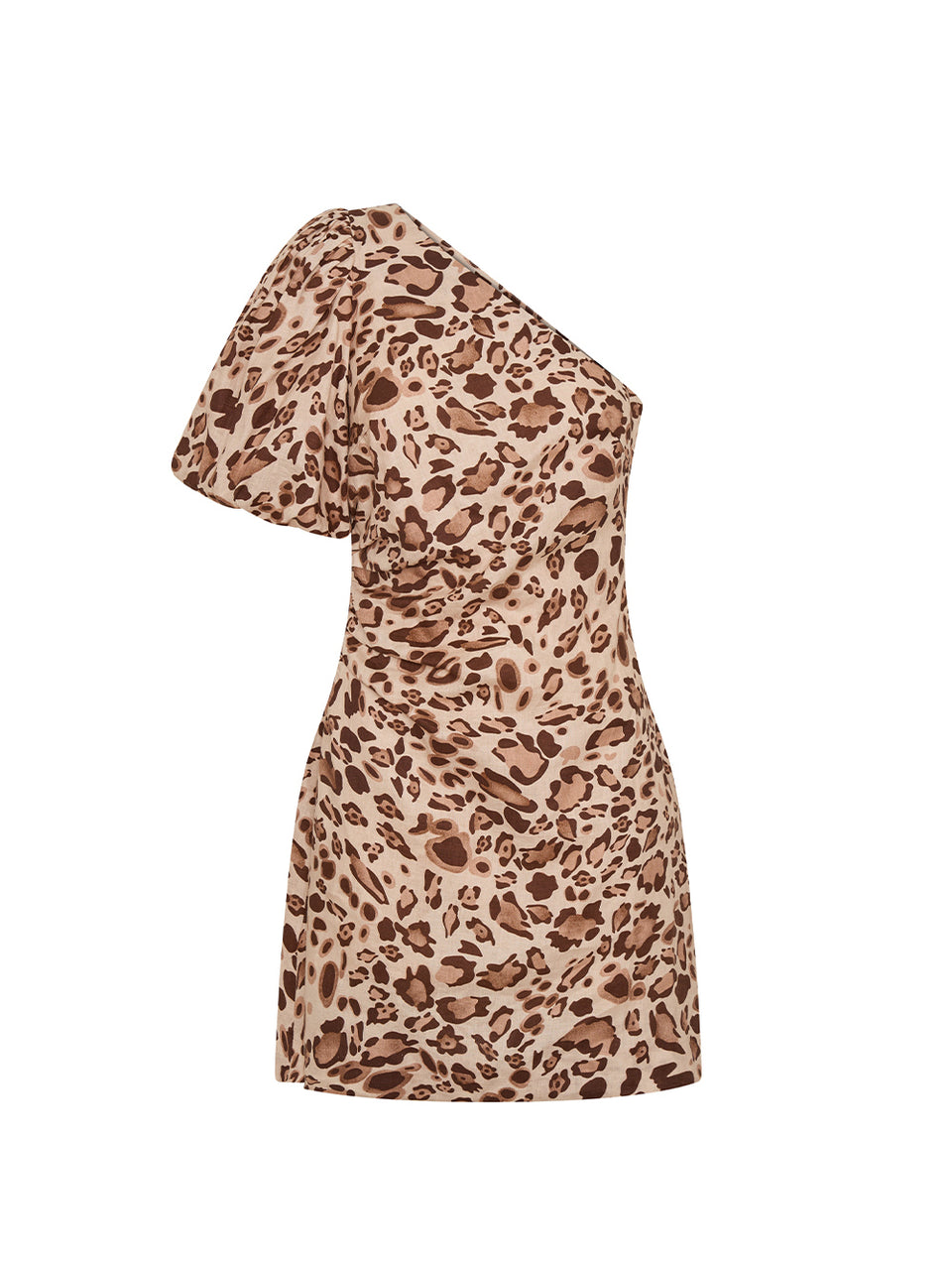 One Shoulder leopard print mini dress on white background