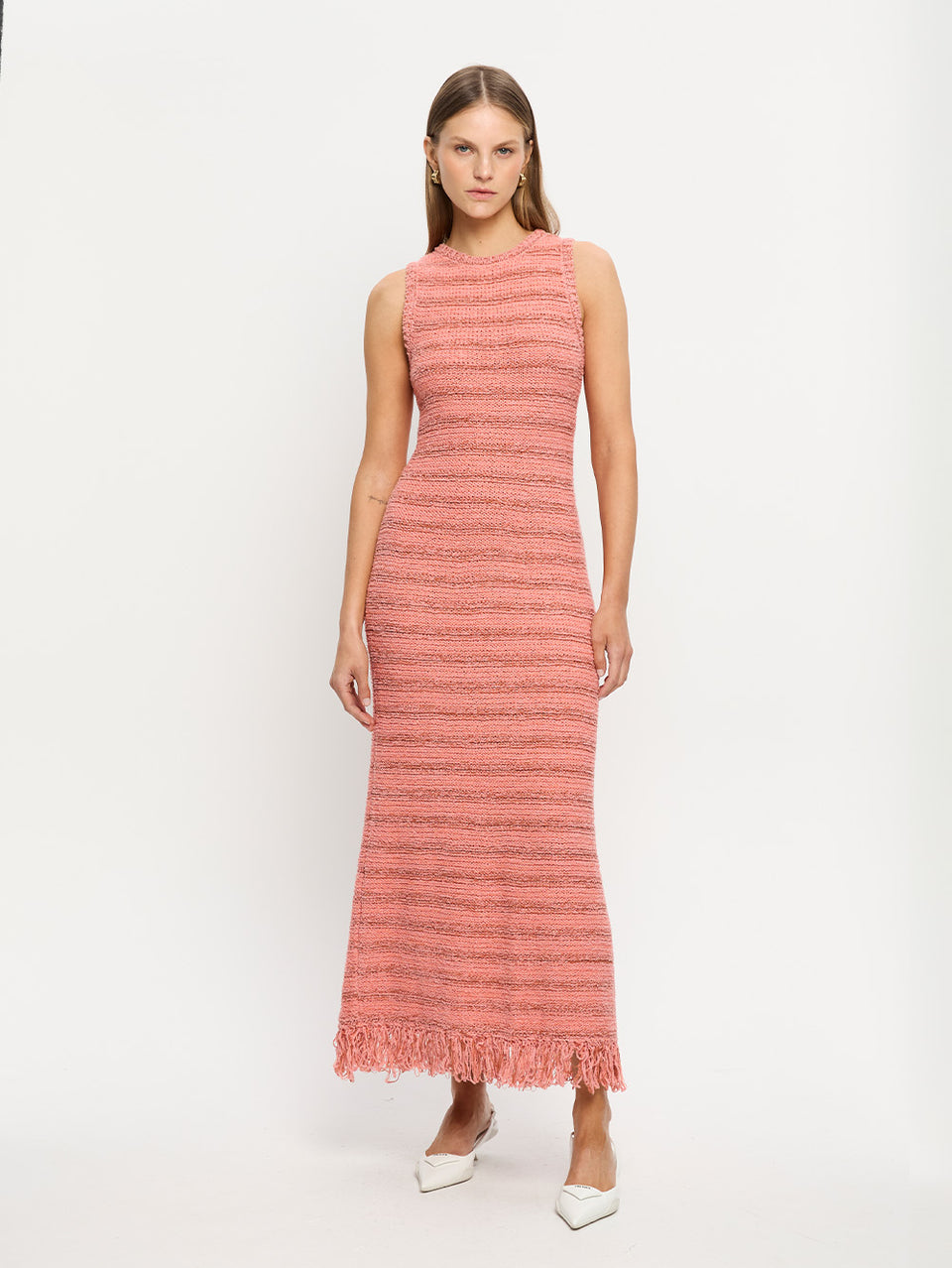 Luciana Knit Midi Dress Pink KIVARI | Model wears pink knit midi dress