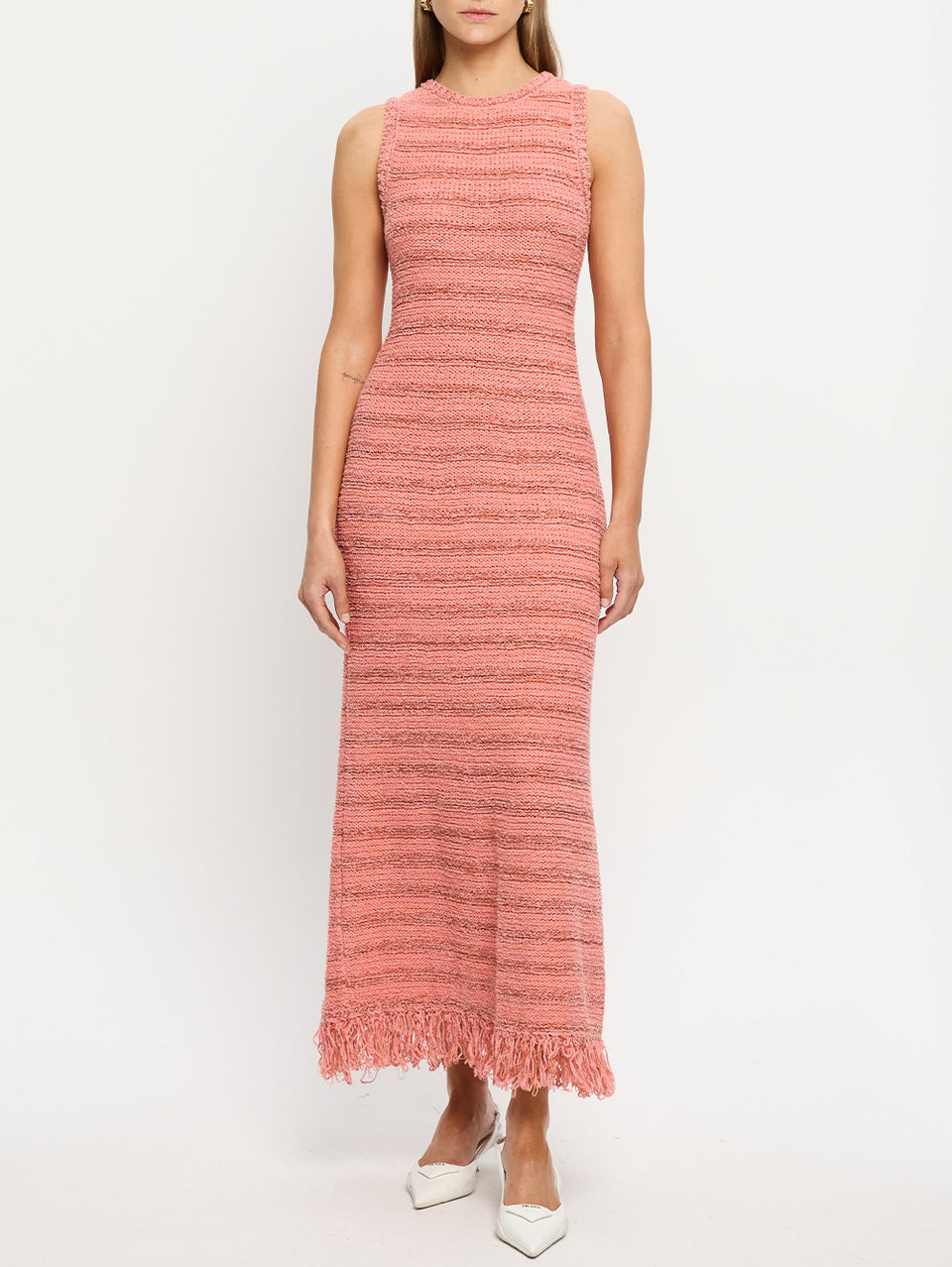 Luciana Knit Midi Dress Pink KIVARI | Model wears pink knit midi dress
