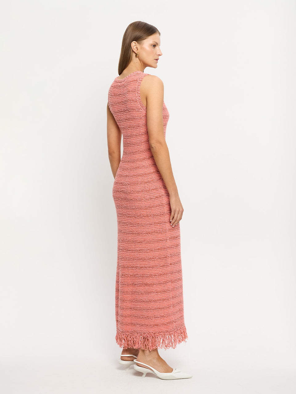 Luciana Knit Midi Dress Pink KIVARI | Model wears pink knit midi dress