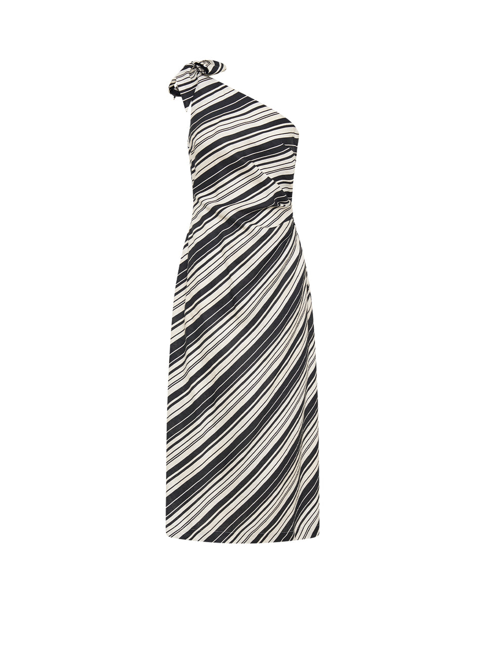 Sara Midi Dress KIVARI | Stripe one shoulder linen midi dress