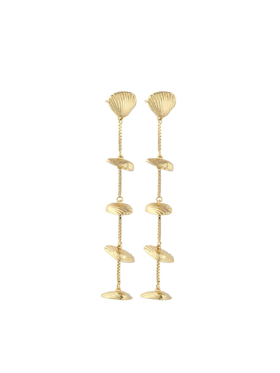Thalassa Drop Earring KIVARI - Gold shell studs on gold chain studs