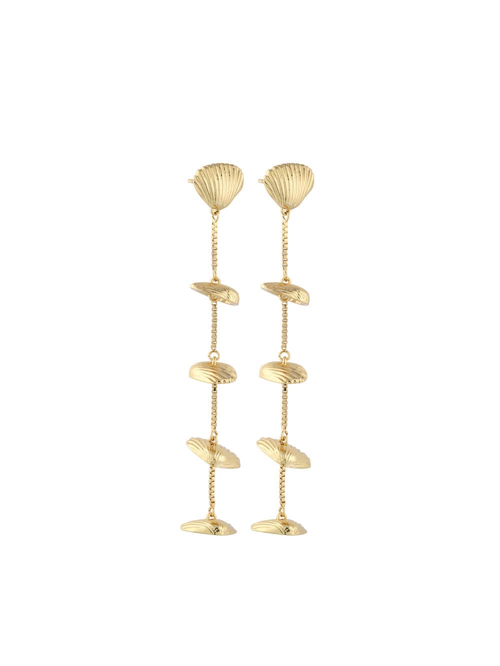 Thalassa Drop Earring KIVARI - Gold shell studs on gold chain studs