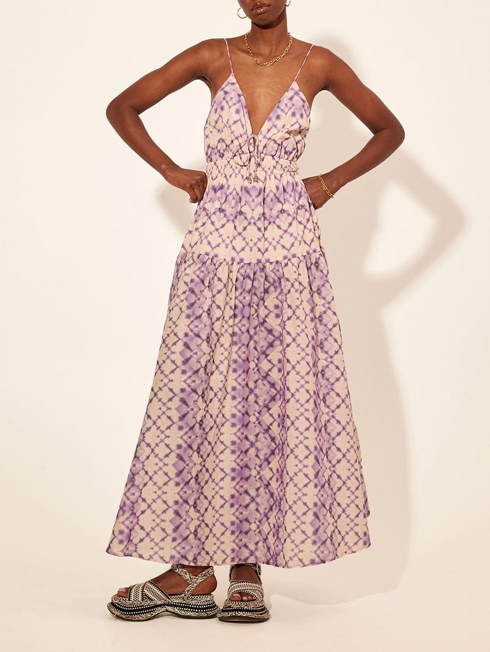 Alice Maxi Dress KIVARI | Model wears purple tie dye maxi dress