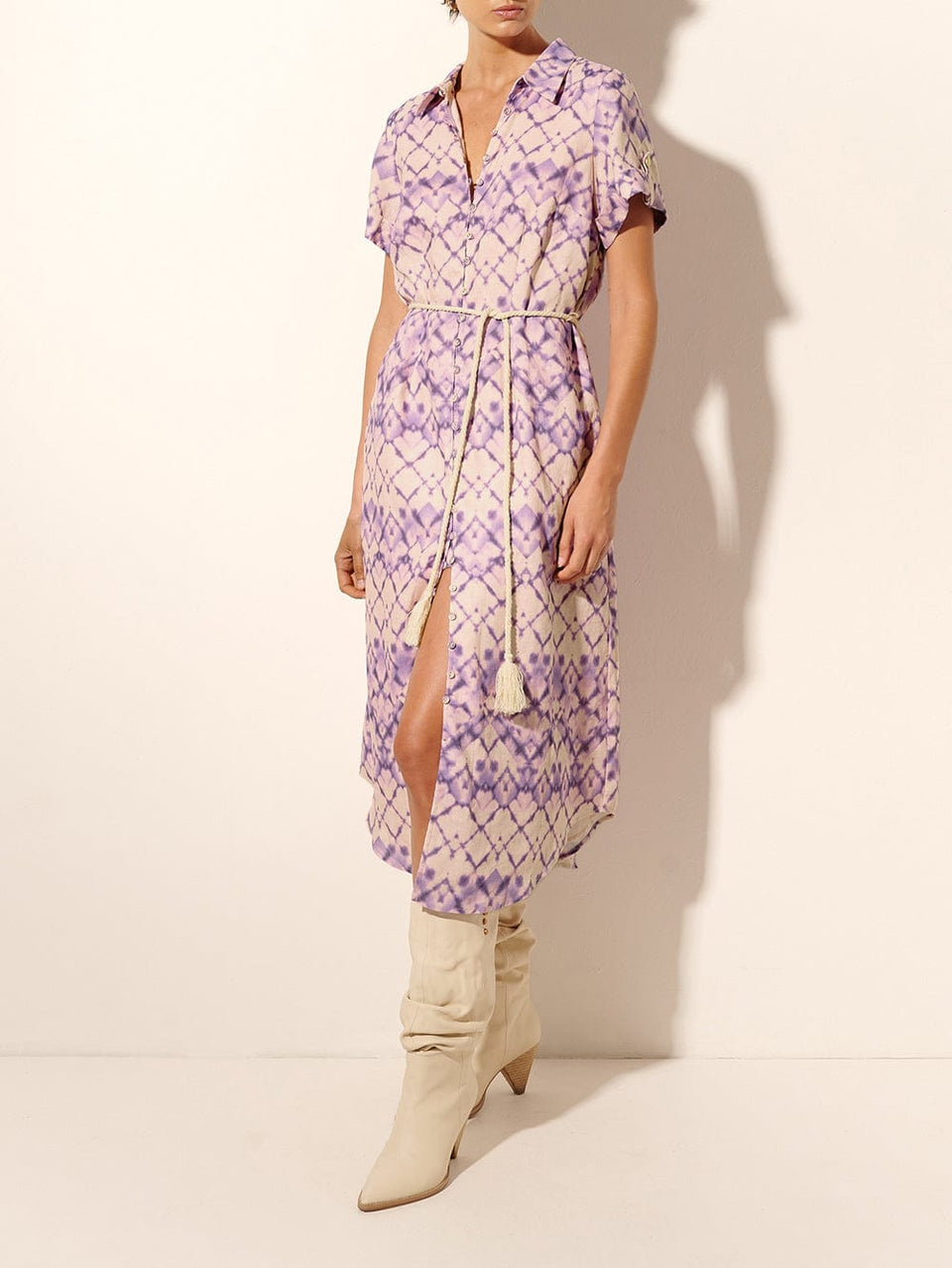 Alice Midi Dress KIVARI | Model wears purple tie dye midi dress