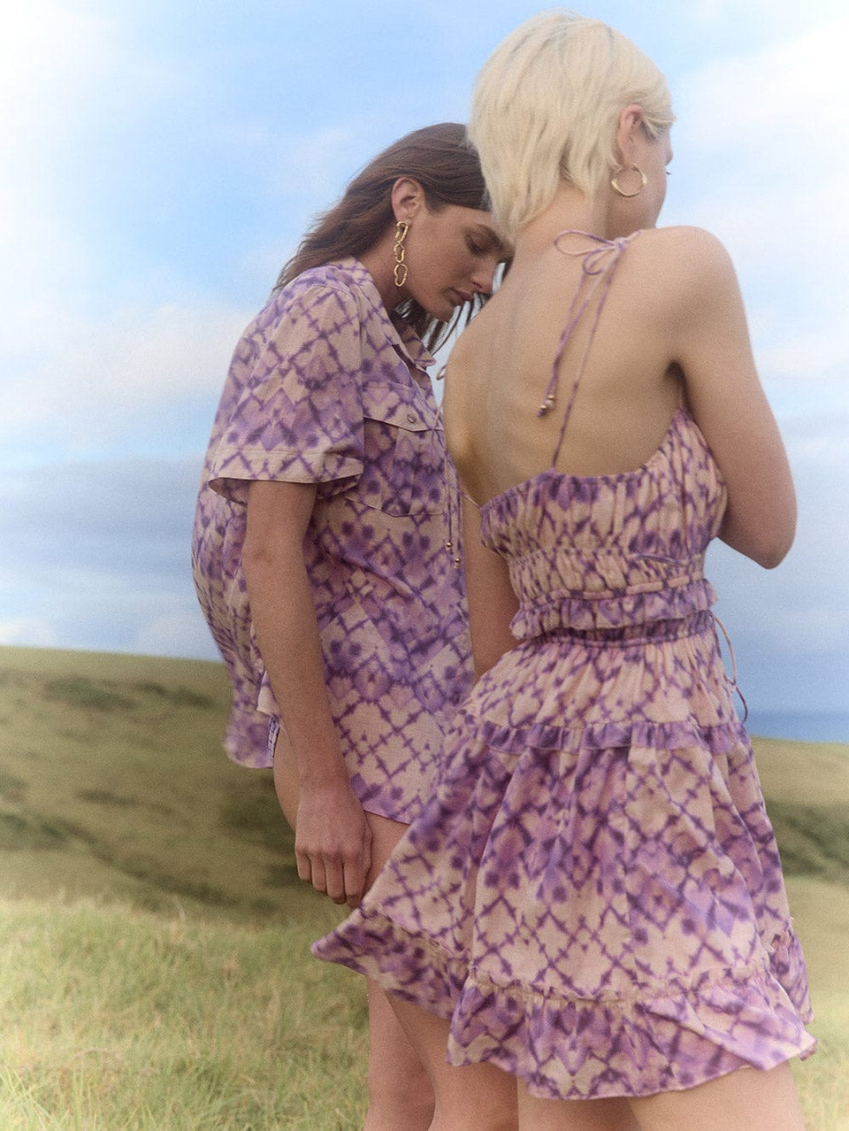 Alice Strappy Mini Dress KIVARI | Model wears purple tie dye mini dress campaign