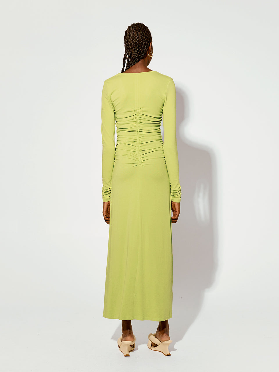 Amal Maxi Dress KIVARI | Model wears lime green maxi dress back view