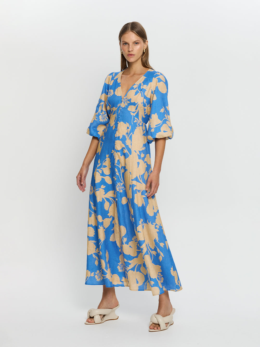 Kivari orange good floral print balloon sleeve dress