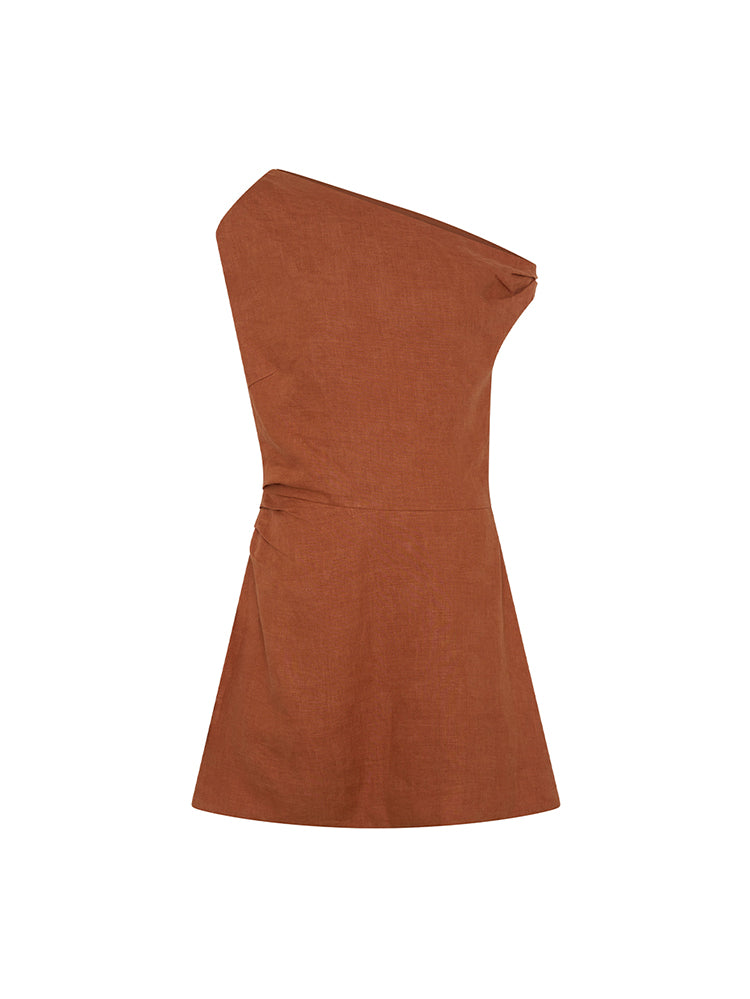 Cynthia Mini Dress - Orange | Linen One Shoulder Mini Dress