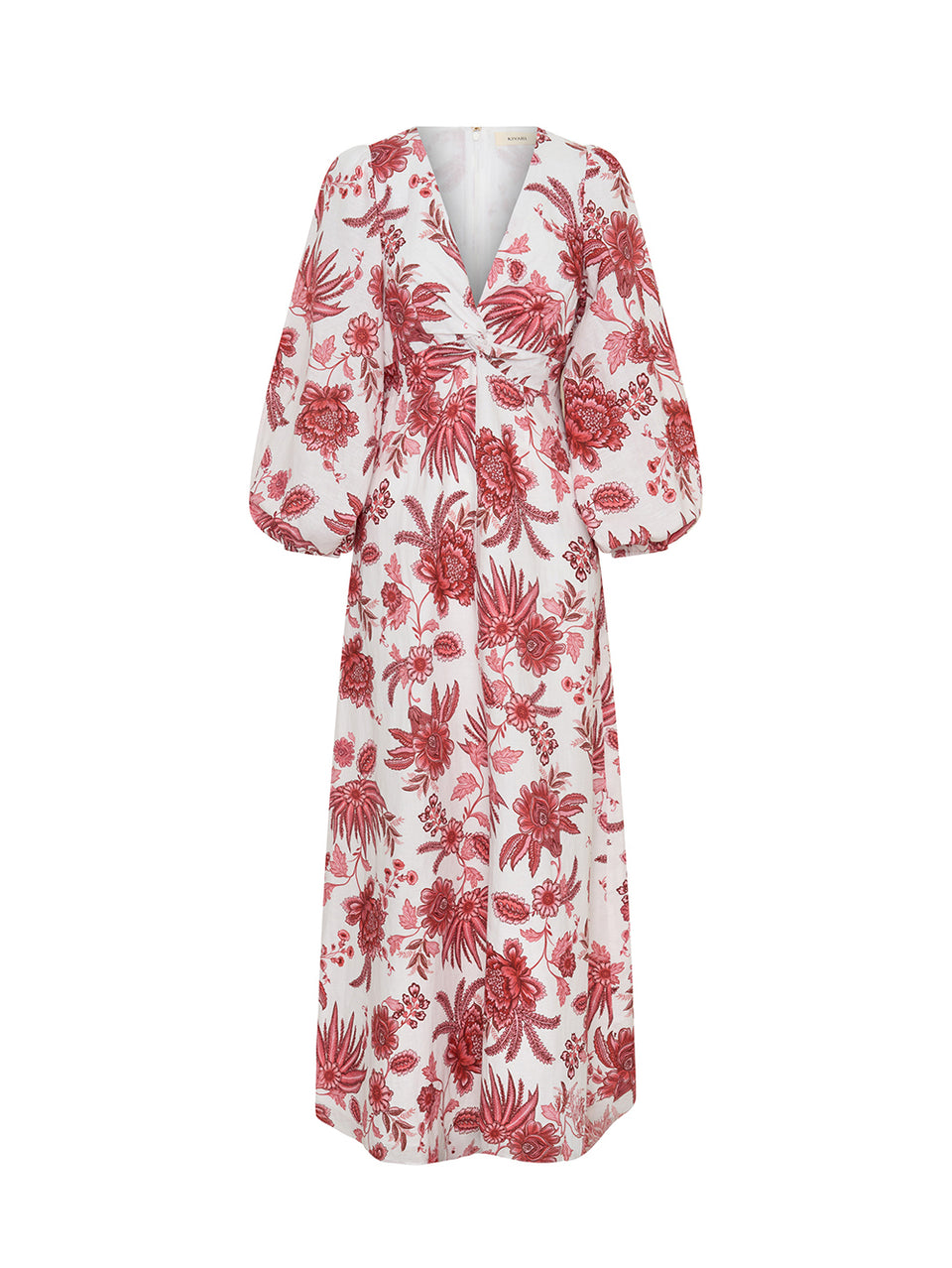 Red floral dress on a white background