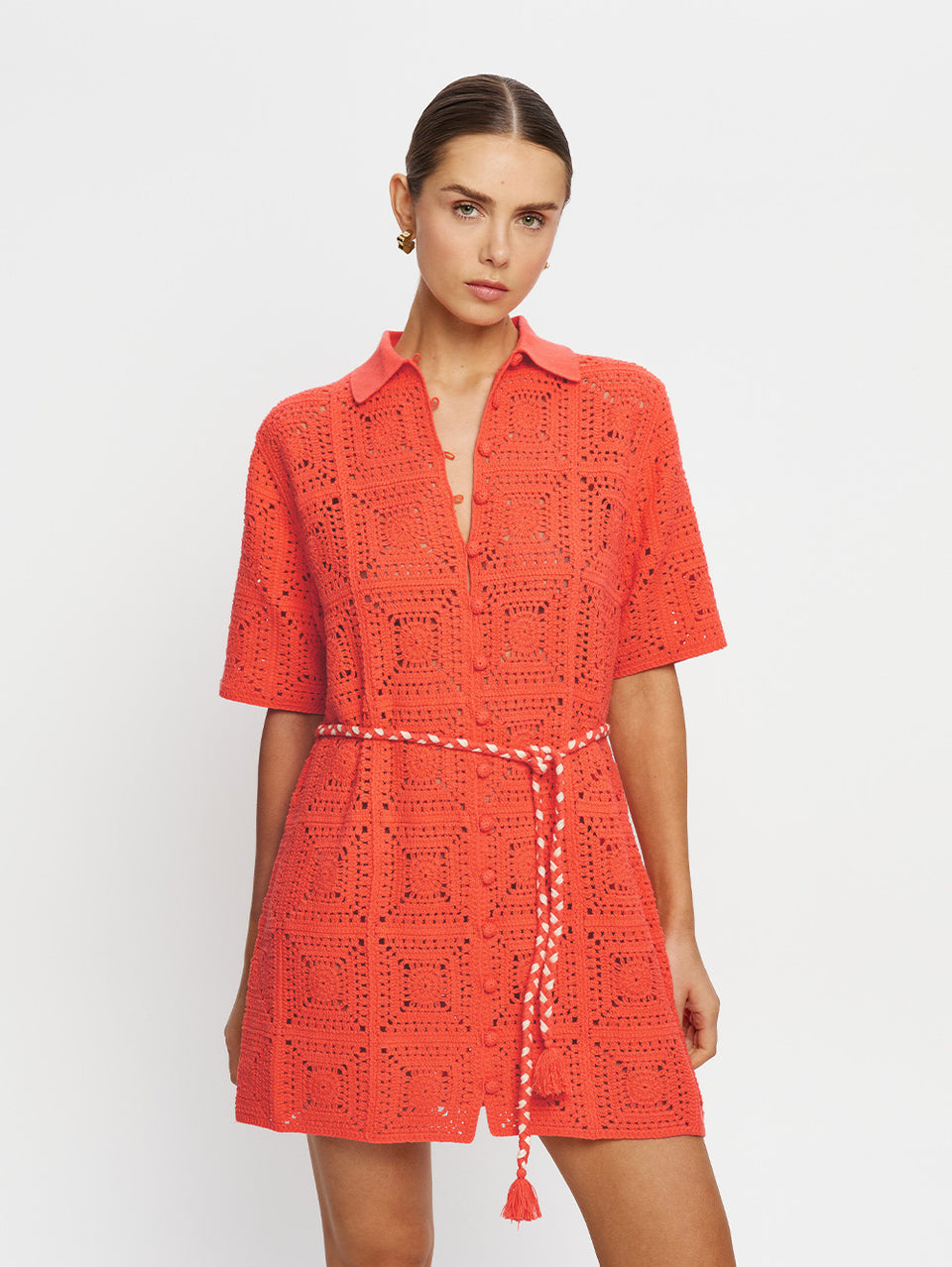 Brenna Mini Shirt Dress | Crochet Mini Dress | KIVARI  KIVARI International
