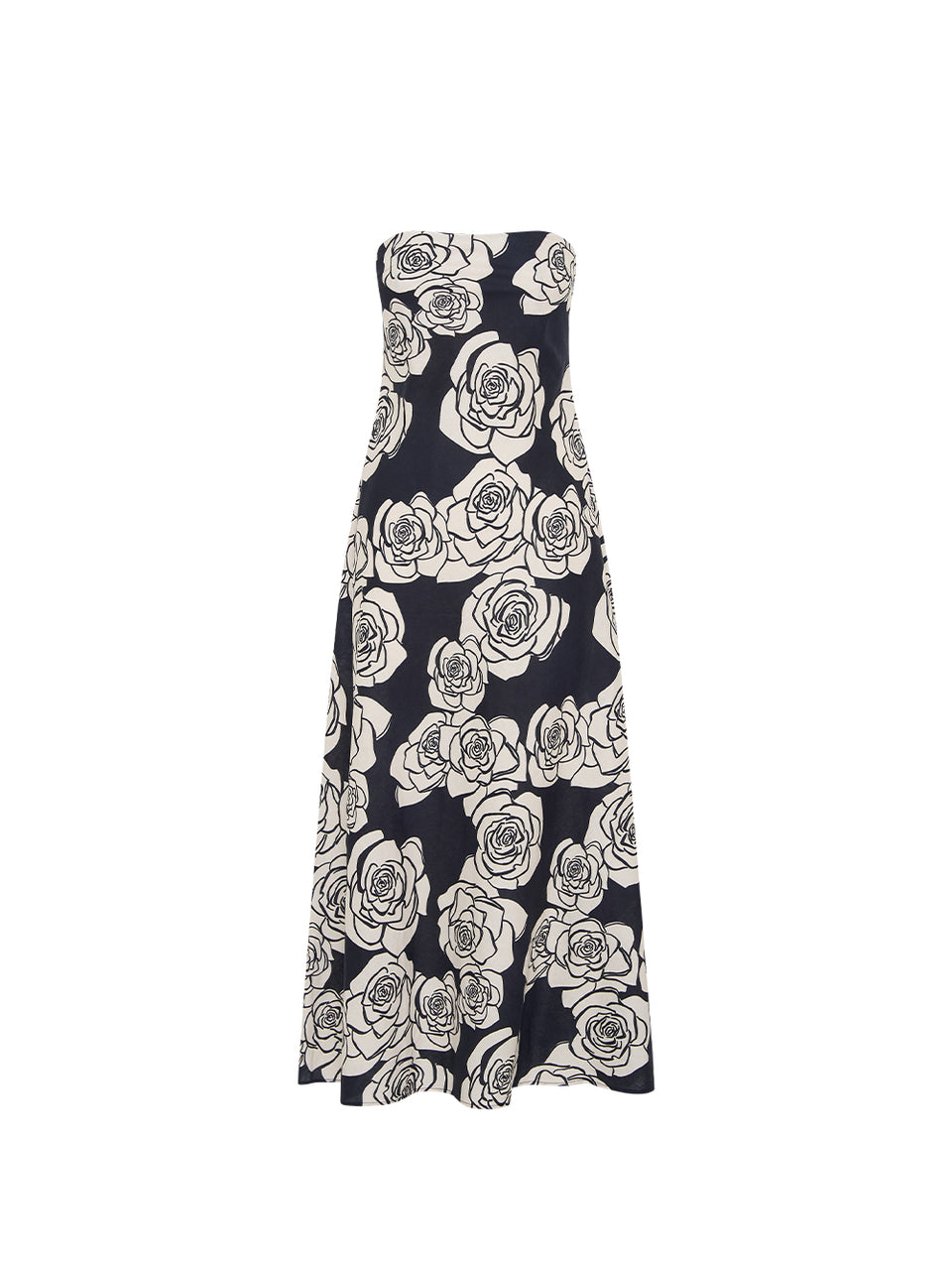 Carmen Strapless Maxi Dress KIVARI | Navy and white floral strapless maxi dress