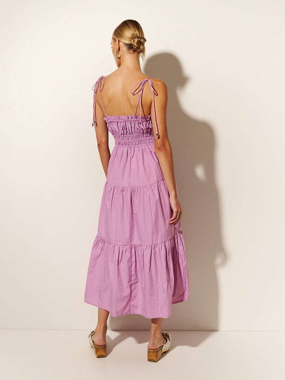 KIVARI Casini Midi Dress | Model wears Lilac Midi Dress Back View
