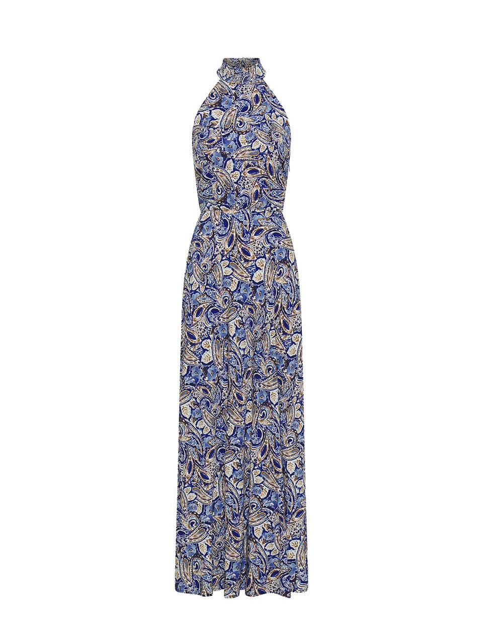 Dakota Halter Maxi Dress KIVARI | Blue paisley halter dress back view