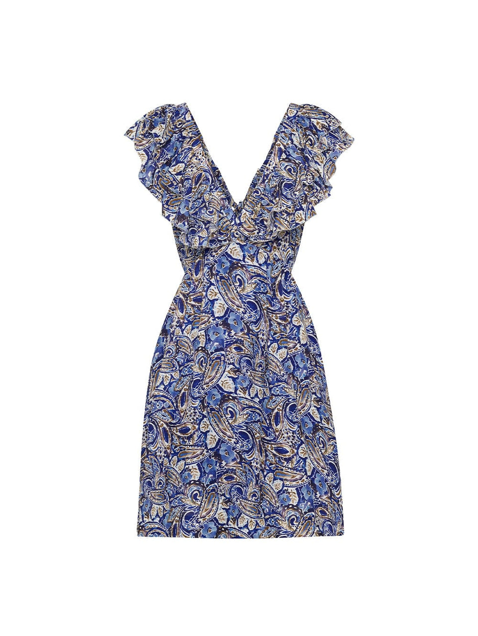 Dakota Ruffle Mini Dress KIVARI | Blue paisley mini dress