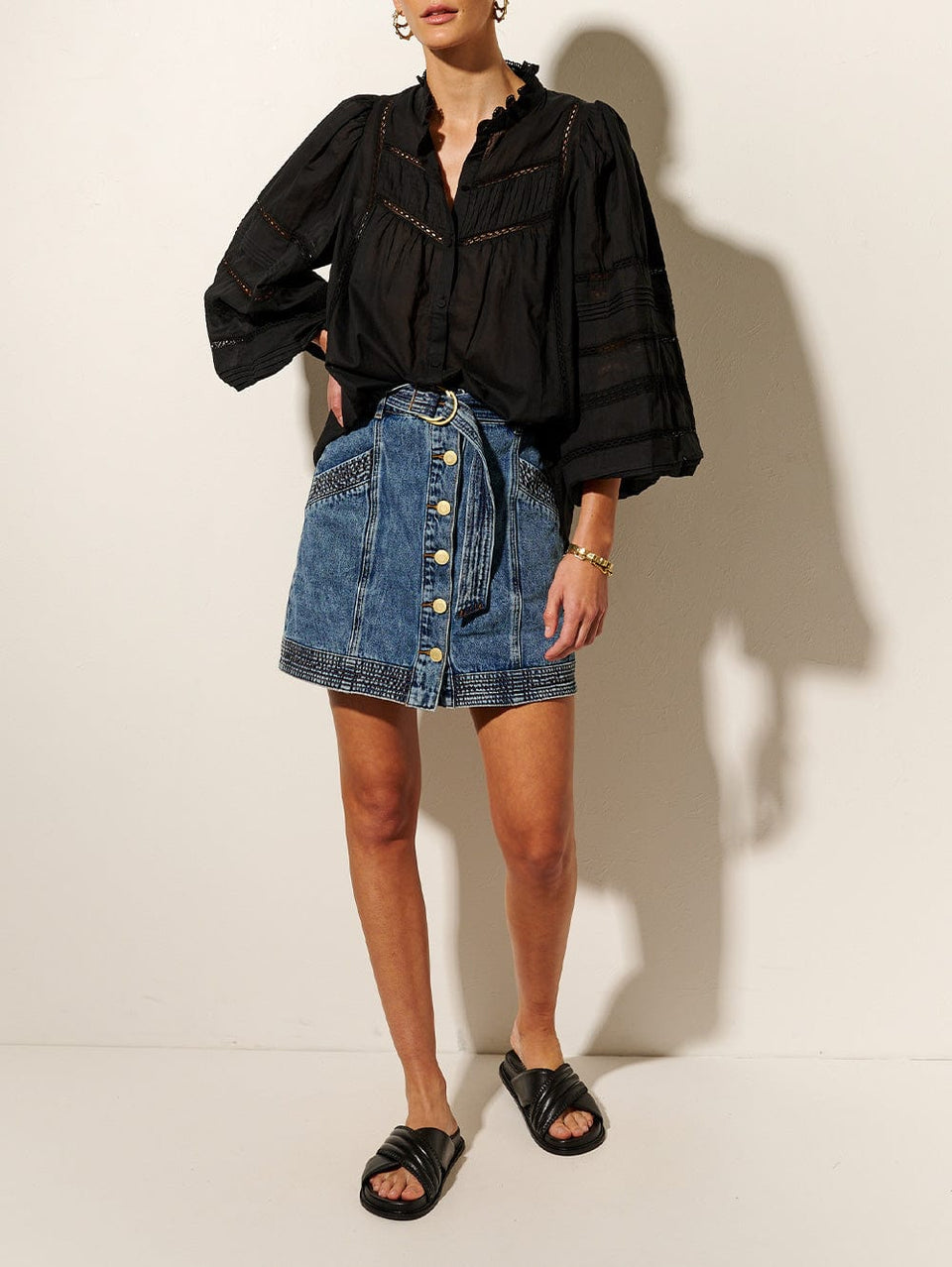 KIVARI Delia Blouse | Model wears Black Blouse