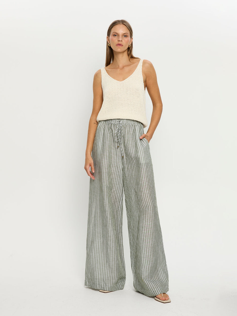 Elara Pant - Green Stripe