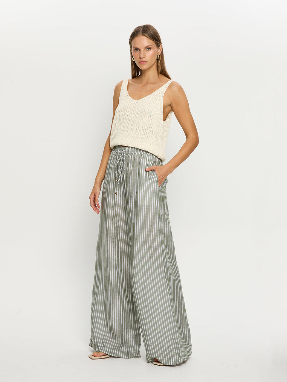 Elara Pant - Green Stripe