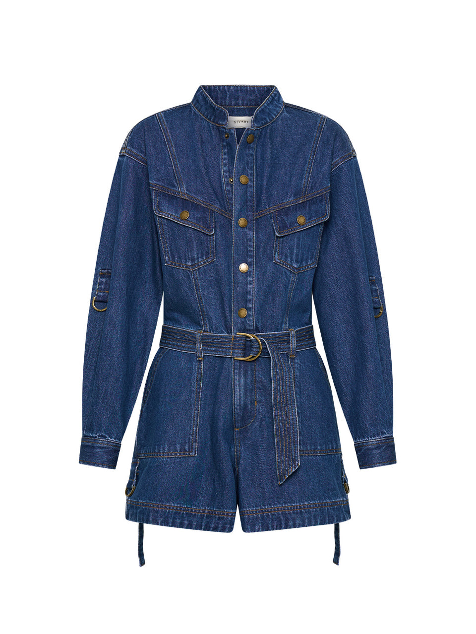 Elena Playsuit Indigo KIVARI | Indigo blue denim playsuit