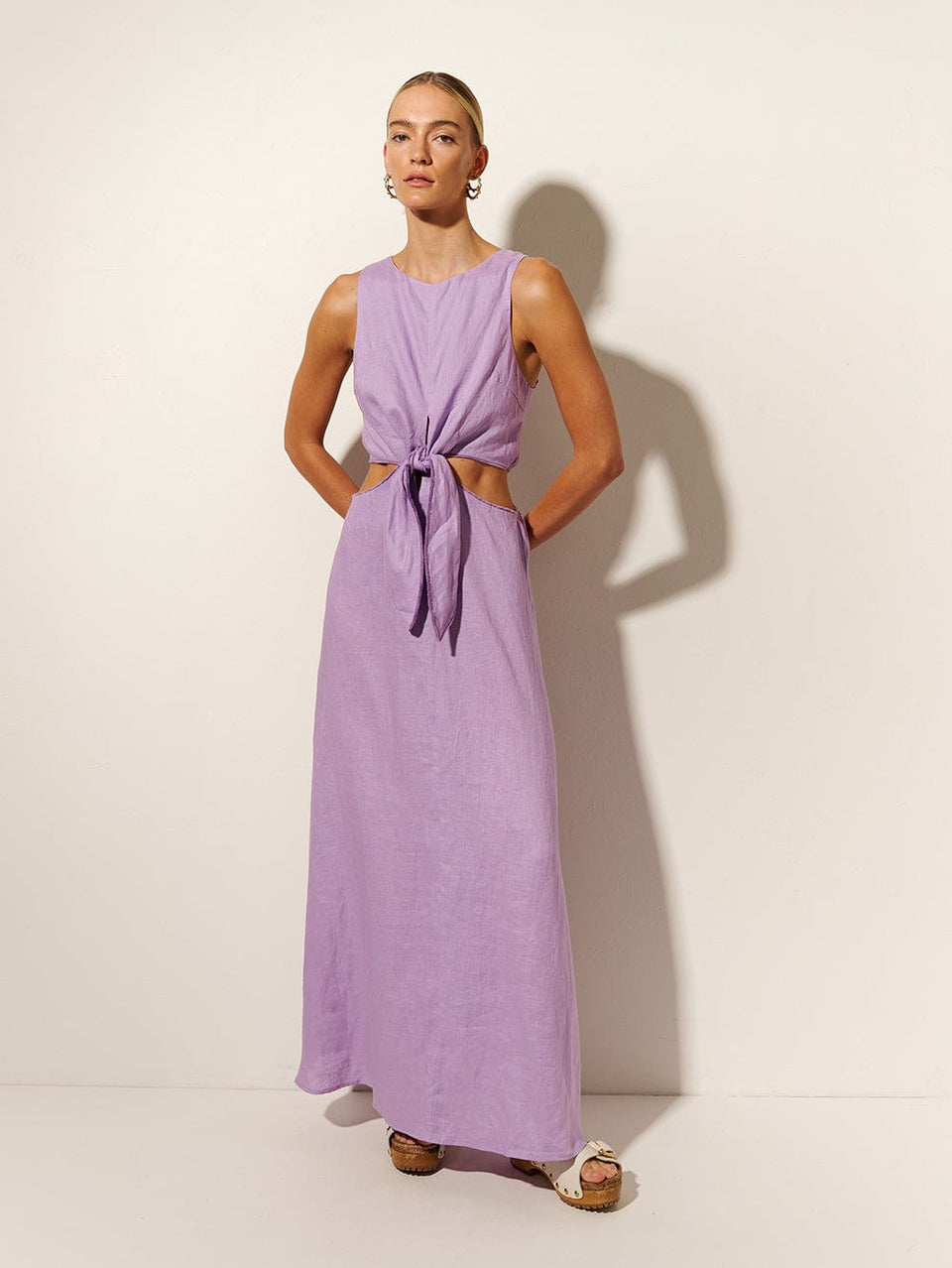 Ellie Cut Out Maxi Dress KIVARI | Model wears purple cut out maxi dress