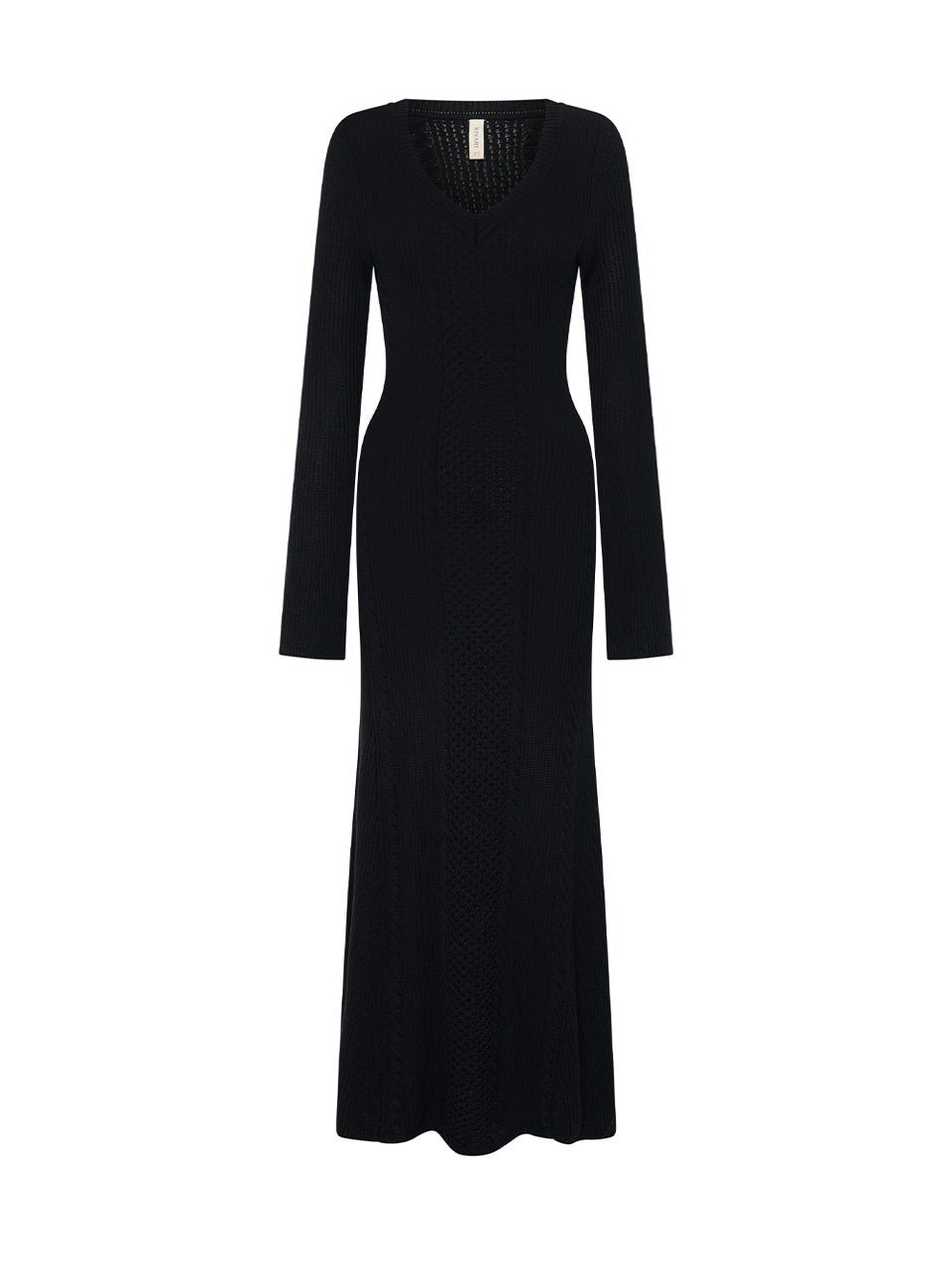 Black dress with long sleeves on a white background