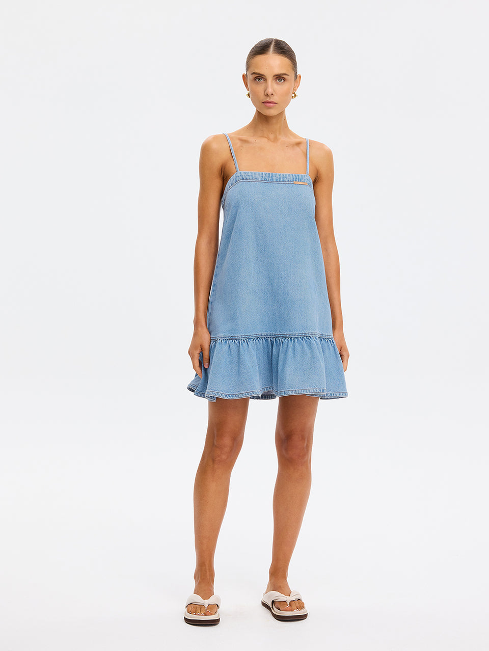 strappy denim mini dress Self-Portrait Denim Mini Dress