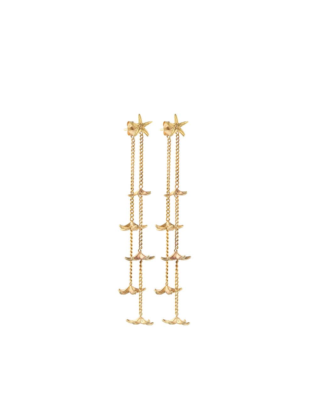 Essence Drop Earring KIVARI | Gold stud earrings with drop chain and flower details