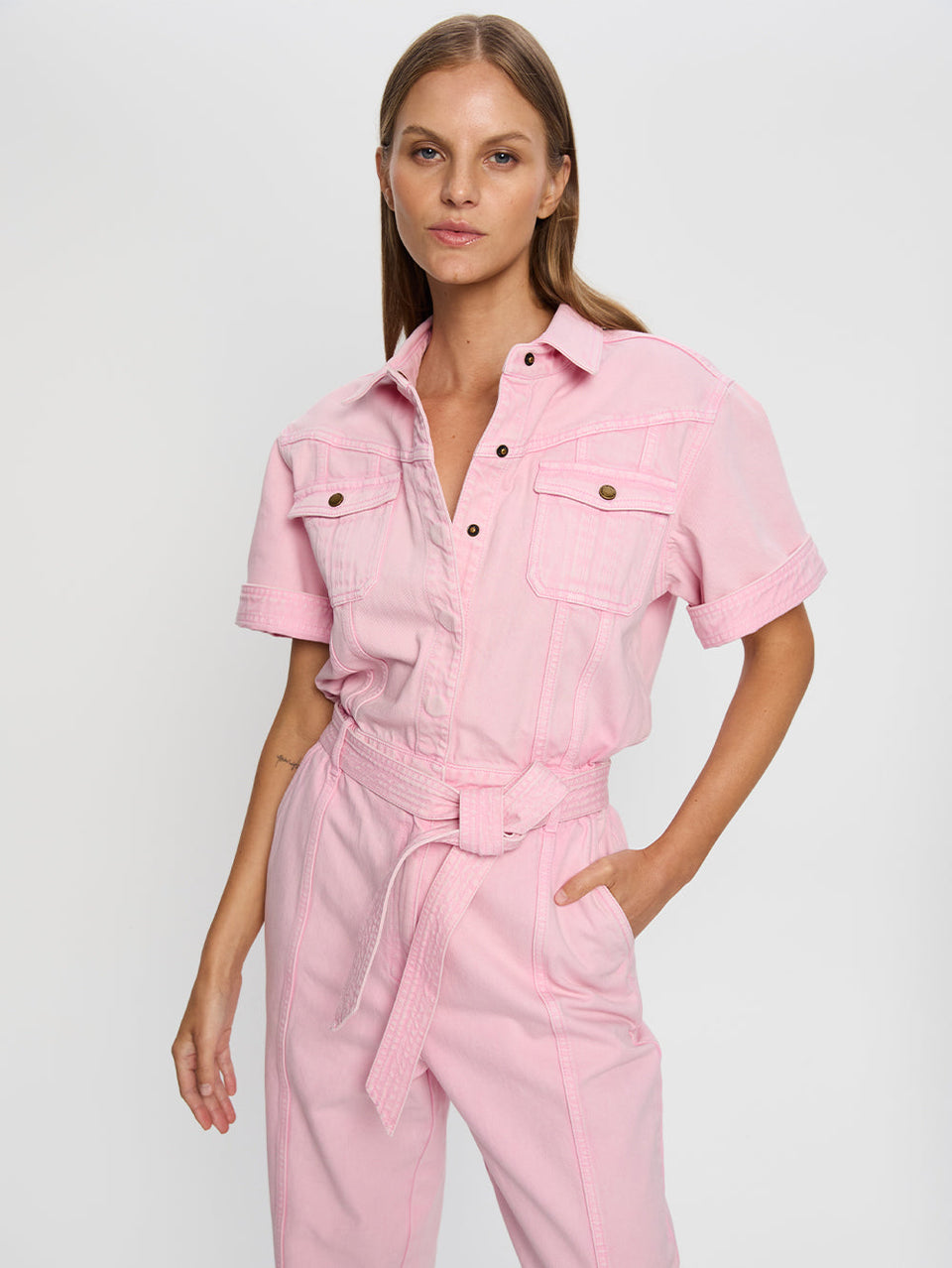 Grace Denim Boilersuit Pink