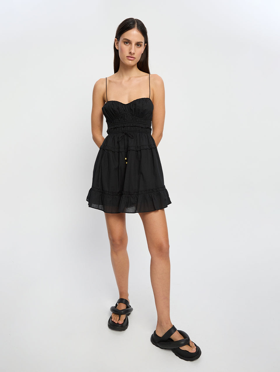 Hallie Mini Dress KIVARI | Model wears black mini dress