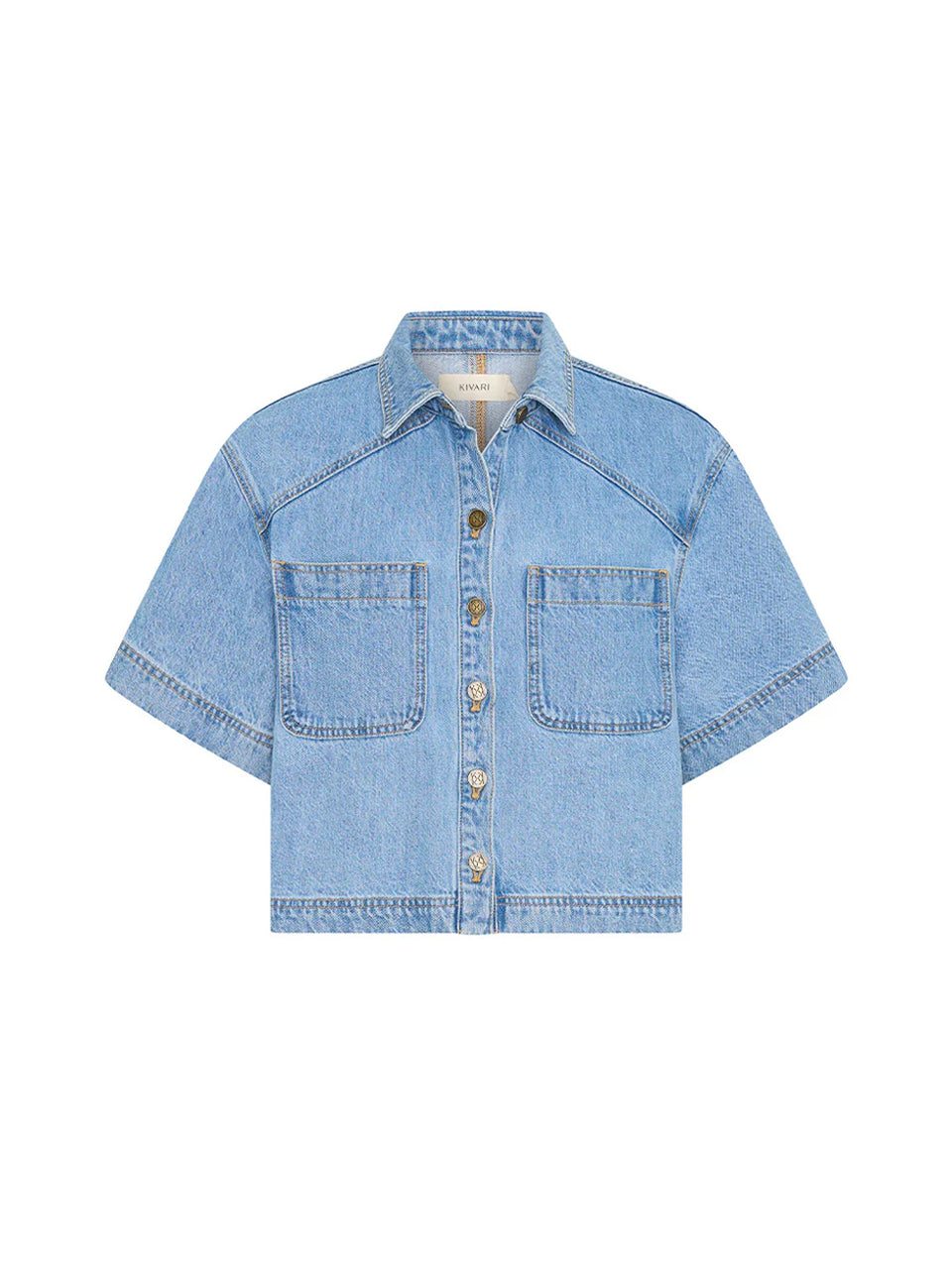 Light blue denim shirt on a white background