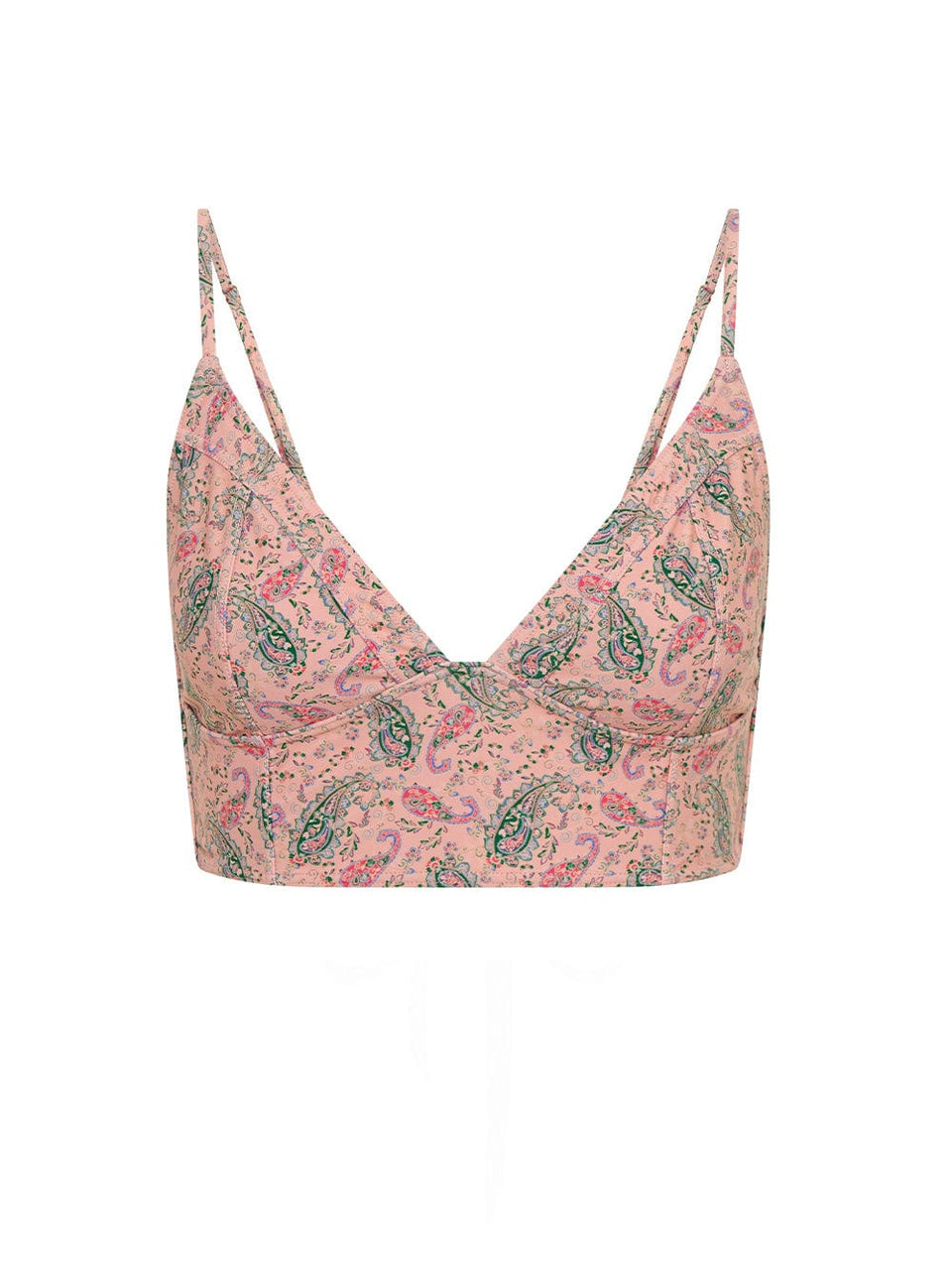 Isha Panelled Bikini Top KIVARI | Pink paisley bikini top