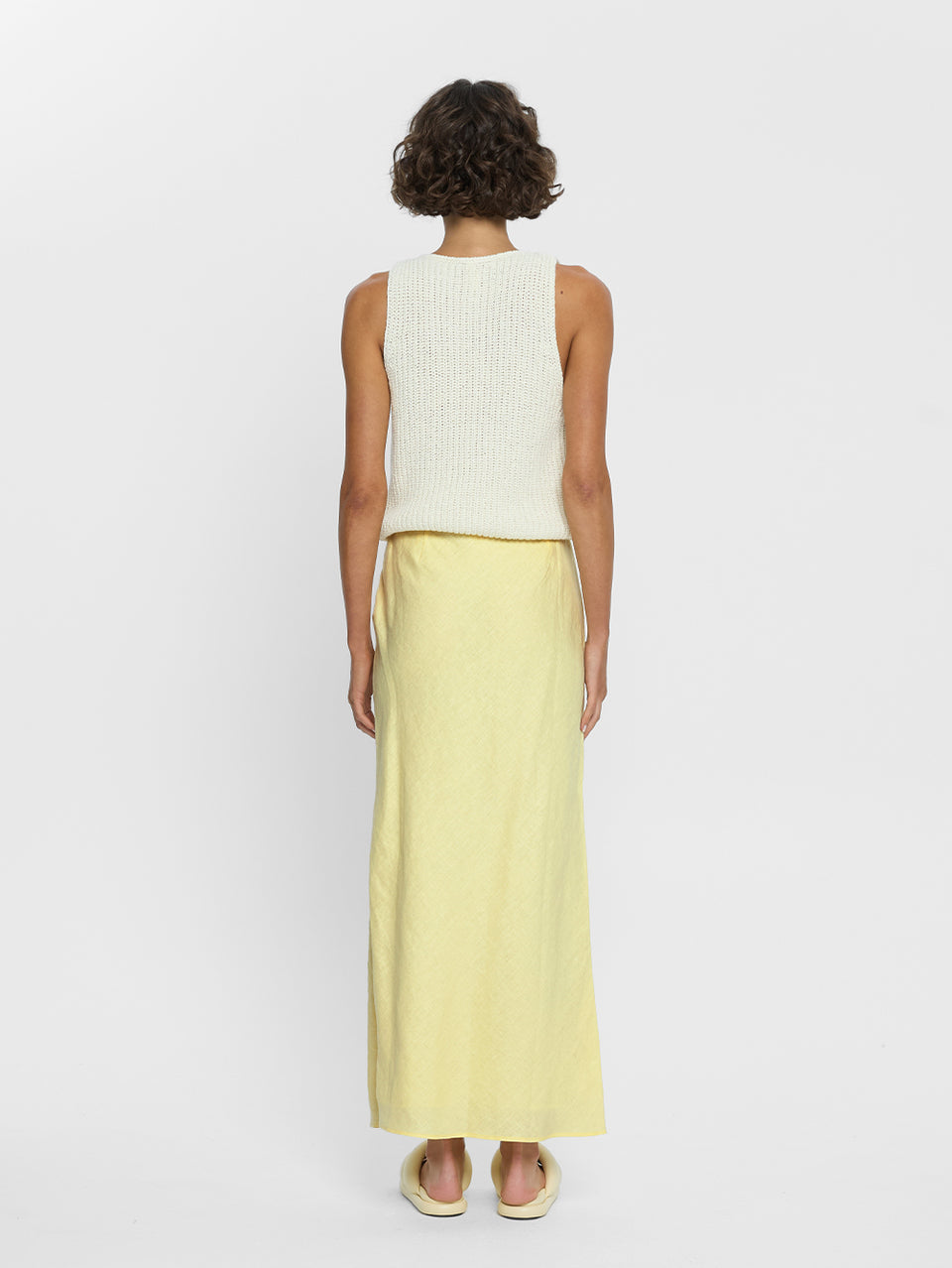 Ivy Knit Cami - Ivory | Model wearing ivory cami with yellow skirt