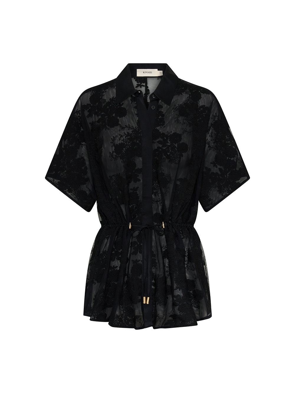 Jaxon Lace Shirt - Black | Black Lace Short Sleeve Shirt – KIVARI