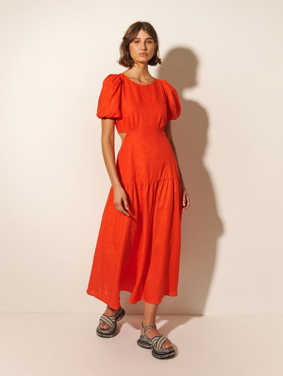 Kennedy Maxi Dress KIVARI | Model wears red maxi dress