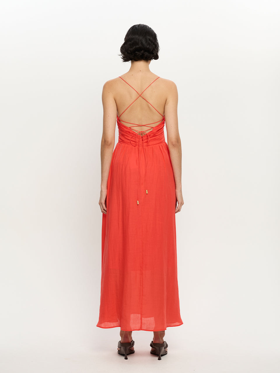 kivari red dress Kivari Rhia One Sleeve Maxi Dress in Red