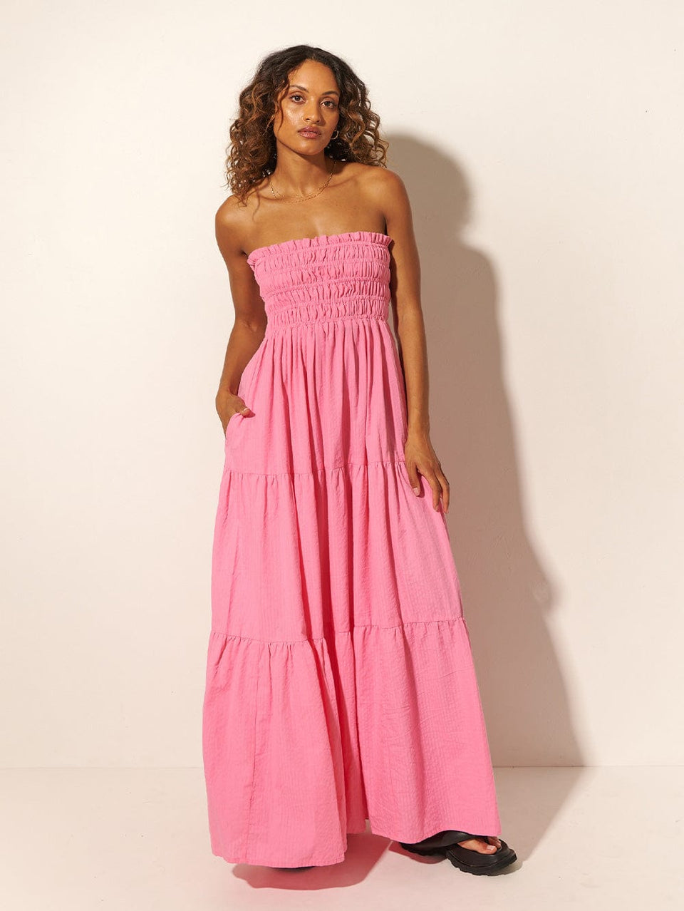 KIVARI Laura Maxi Dress | Model wears Pink Maxi Dress