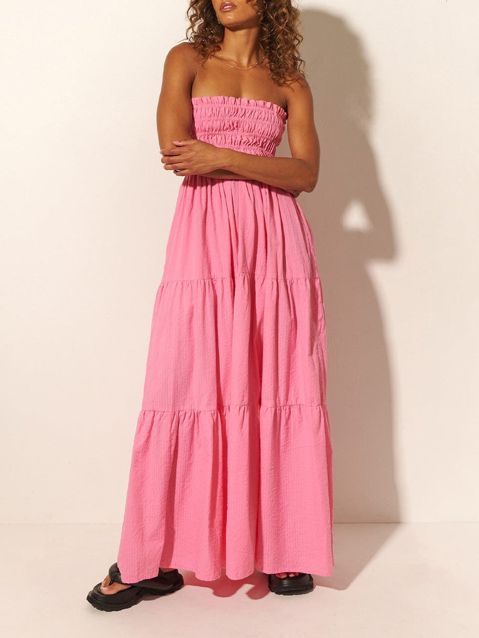 KIVARI Laura Maxi Dress | Model wears Pink Maxi Dress
