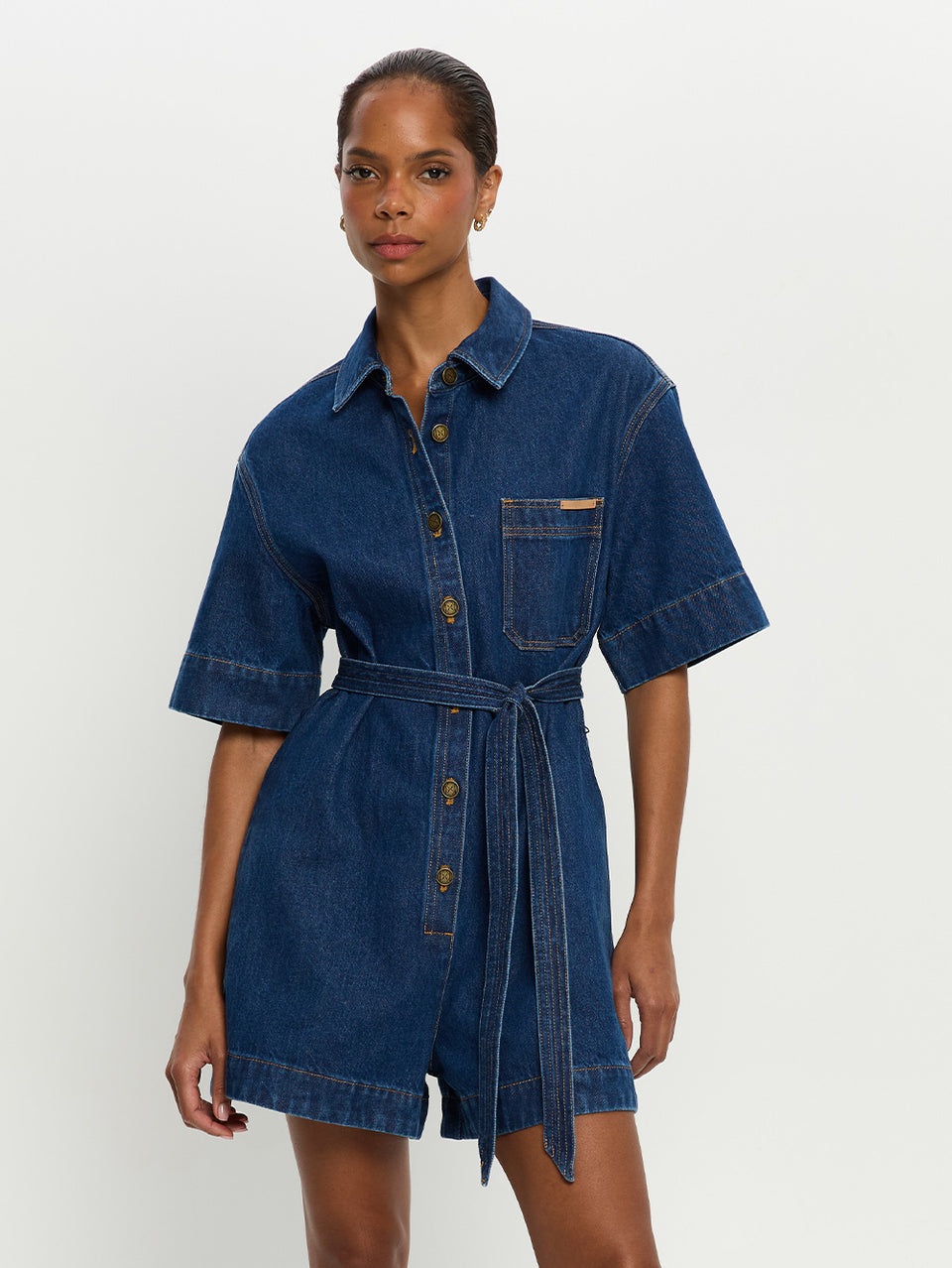 denim playsuit dress MINKPINK Oliver Denim Playsuit In Light Wash Cotton