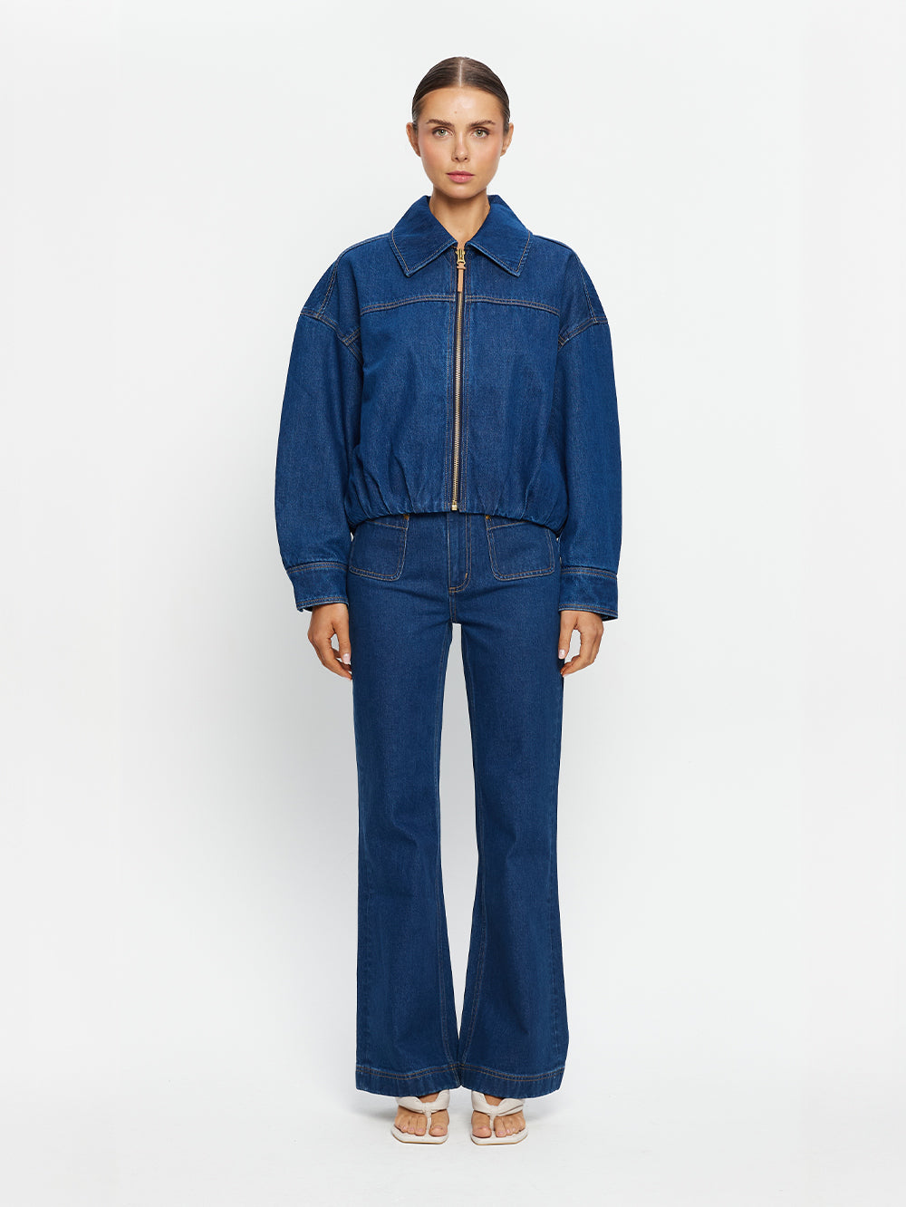 Mara Denim Jacket | Indigo Denim Bomber Jacket - KIVARI – KIVARI ...