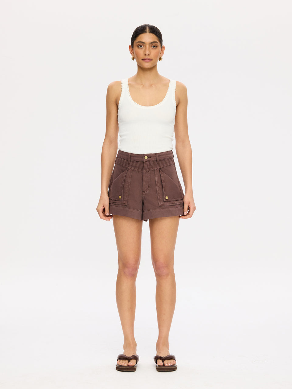 M212CHO-Celene Denim Shorts-Chocolate-01